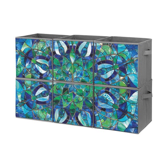 Collapsible Oxford Fabric Storage Cubes with Handles, Large Mid Foldable Oxford Cloth Bins Set of 2/6, Closet Organizers for Shelves Clothes Home Kitchen Toy - Retro Mandala Glass Flower