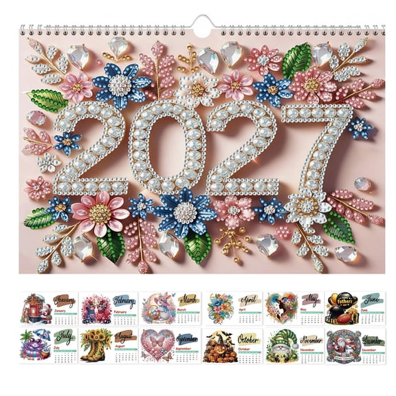 2027 Wall Calendar DIY Diamond Art Painting Hanging Calendar 6.6" x9.8" from January 2027 to December for Home Office Planning-Style C