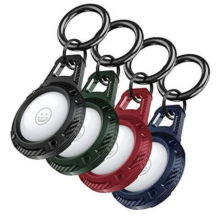4 Pack Poetic Revolution Series AirTag Keychain Key Ring Case Cover, Compatible with Apple AirTag (Black, Blue, Military Green, Red)