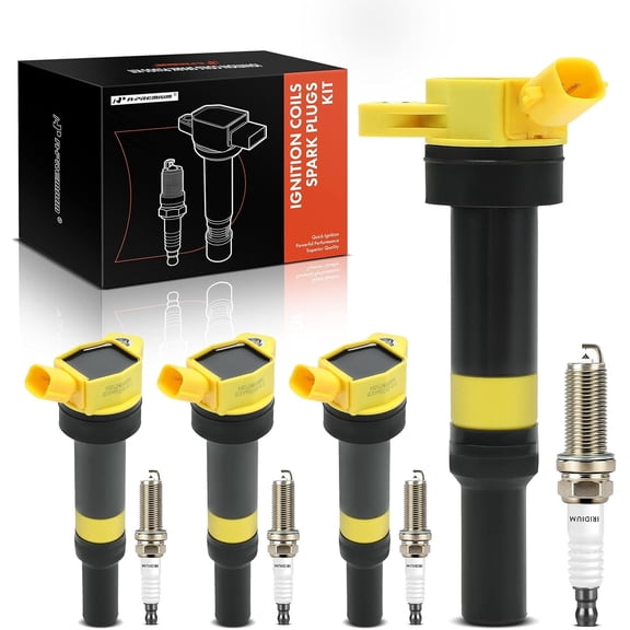 A-Premium (Yellow) Set of 8 Ignition Coil Pack and Iridium Spark Plugs Compatible with Hyundai Elantra 2012-2016, Elantra Coupe, Elantra GT, Tucson & Kia Soul, Forte, Forte Koup, Forte5, Rondo