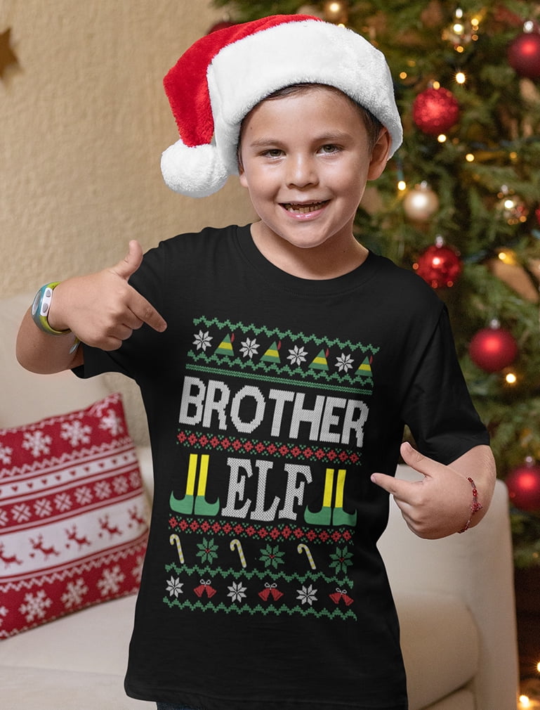 Tstars Boys Ugly Christmas Elf Family Elf Kids Christmas Gift Humor Holiday T-Shirt, Big Boys