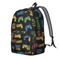 thumbnail image 2 of Game Controller Black Pattern Backpack for School, Cute School Bag with Adjustable Shoulder Straps and Padded Back, 15.7"x11.8"x5.5", 2 of 5