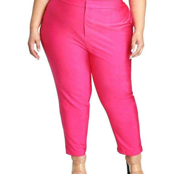 Nina Parker Womens Satin Casual Trouser Pants, Pink, Plus Size, 22W