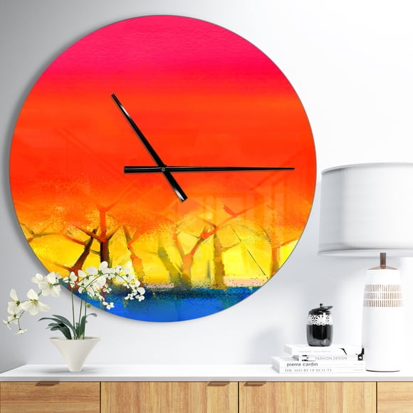 DesignArt Tree and Red Sky Spring Season Large Wall Clock