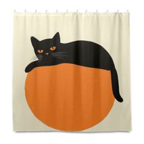 Yayeee Shower Curtain with Hooks 72"x72" Waterproof Fabric Bathroom Hanging Decor, Black Cat Orange Ball