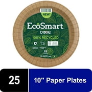 EcoSmart by Dixie Disposable Paper Plates, 100% Recycled Fiber, Brown, 10 in, 25 Count