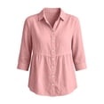 thumbnail image 4 of Feancey Womens Peplum Button Down Shirt Cotton Linen 3/4 Sleeve Collared Shirts Loose Fit Casual Babydoll Tops 2026 Fall Fashion Pink S, 4 of 7