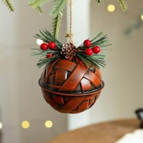 Anhility Christmas Bell Hanging Ornaments 3.15" Large Rustic Bell Decoration Xmas Hanging Decorative Bell with Red Berry and Bow for Christmas Wreath Tree Door Decor (Red)