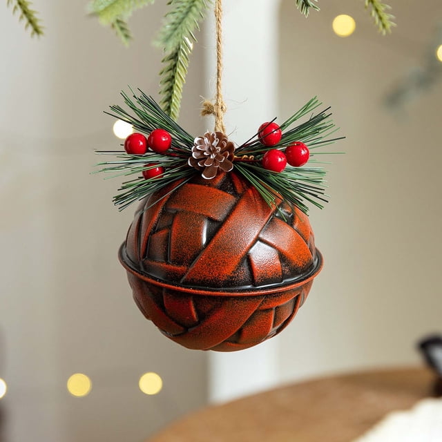 Adornos navideños de hierro vintage | Decoración rústica de hierro forjado para árbol | Juego de 3 en rojo, verde y gris | Colgante de 8 cm para guirnalda de repisa de árbol