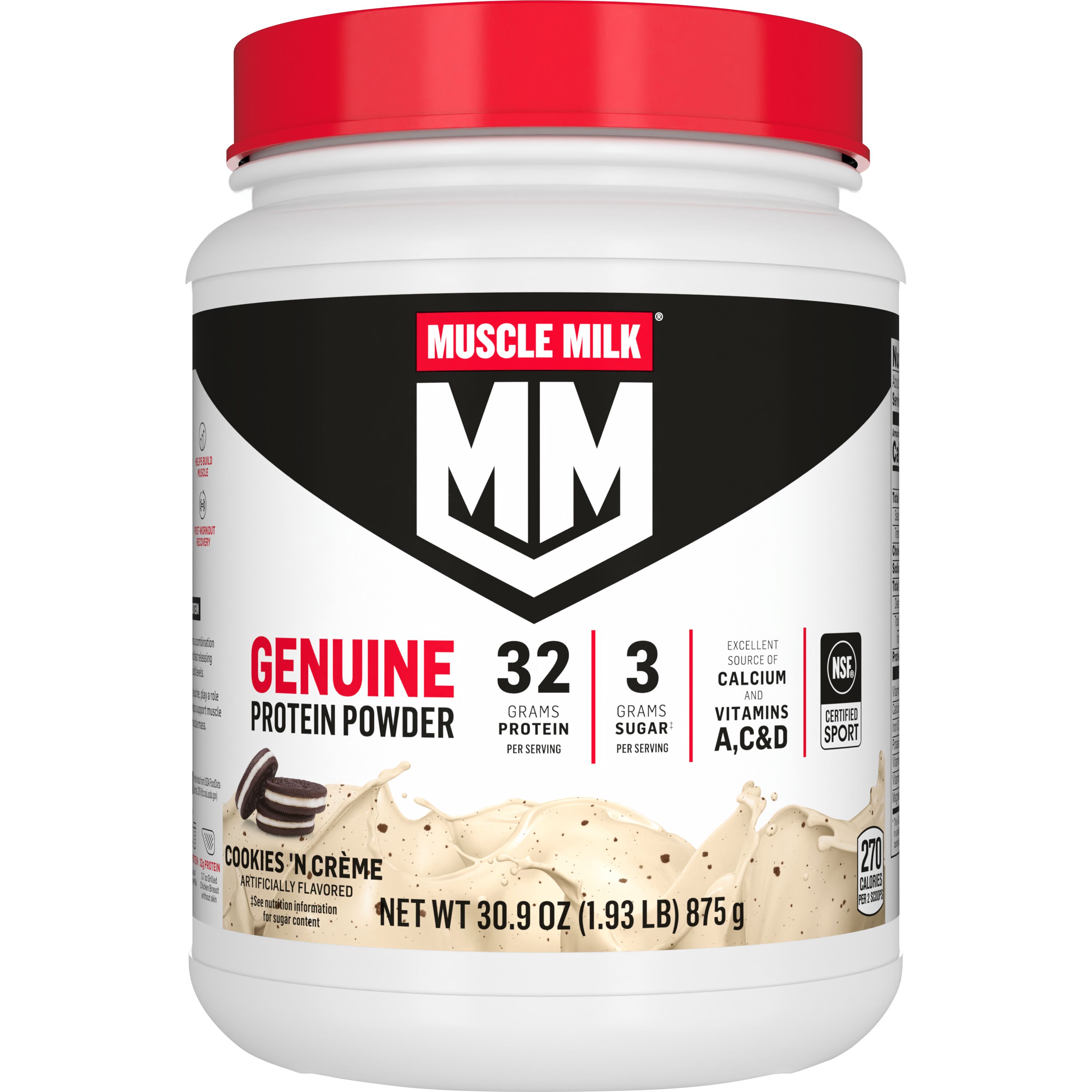 Muscle Milk Genuine Cookies N Creme Protein Powder Drink Mix, 32g Protein, 1.93 Pound