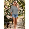 thumbnail image 6 of Women's Casual Loose Fit 3/4 Bell Sleeve Crew Neck Cotton Blend T-Shirt Tops,Grey,S, 6 of 7