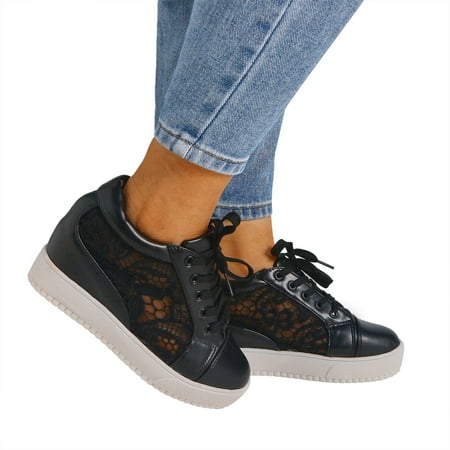 

Christmas Women Wedge Lace Pattern Trainer Sneakers For Women Ladies Wedge Platform Casual Shoes Inner Shoes