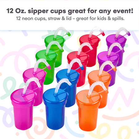 Everything You Need | Kicko Neon Sipper Cups - 55 Inch Colorful Neon Cups | 1