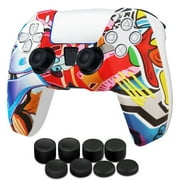 Controller Case for PS5 Silicone Controller Skin Dualsense Cover + 8 Pro Thumb Grips Set Sony Playstation 5 Skins Accessories Grafitti with Ergonomic Textured Grip