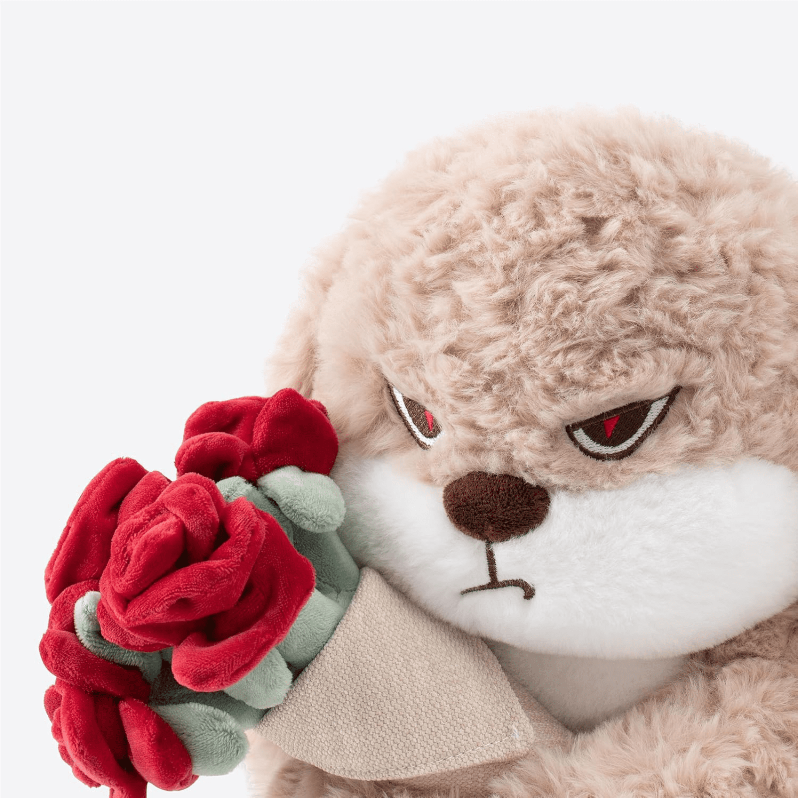 Nini Bunny Plush Toy with Rose Bouquet Angry Stuffed Rabbit Cute Soft Doll Gift Decor