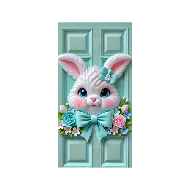 A Easter Door Curtain 35.4X70.9 Inch Bunny Egg Print Door Cover With Ribbon For Home Entryway Spring Party Decor Easy Install