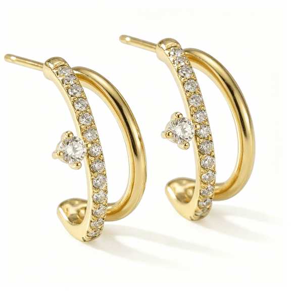 DESIGNICE Gold Plated Double Hoop Earrings For Women Trendy Small Huggie Hoops Lightweight Everyday Earrings Illusion Earring For Wedding Elegant Jewelry Present For Her