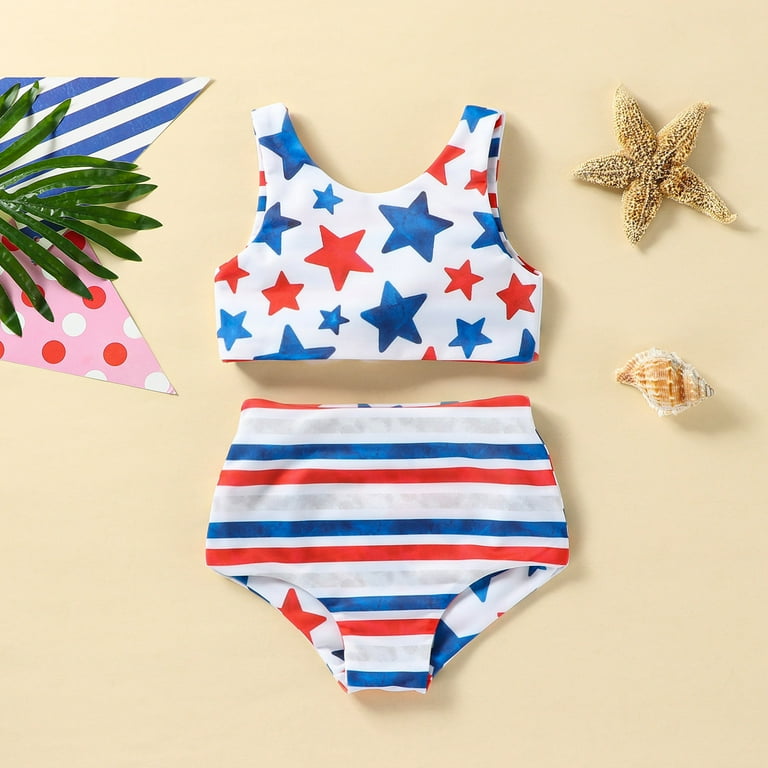 4th of July One Piece Swimsuit Toddler Baby Girl Sleeveless V Neck