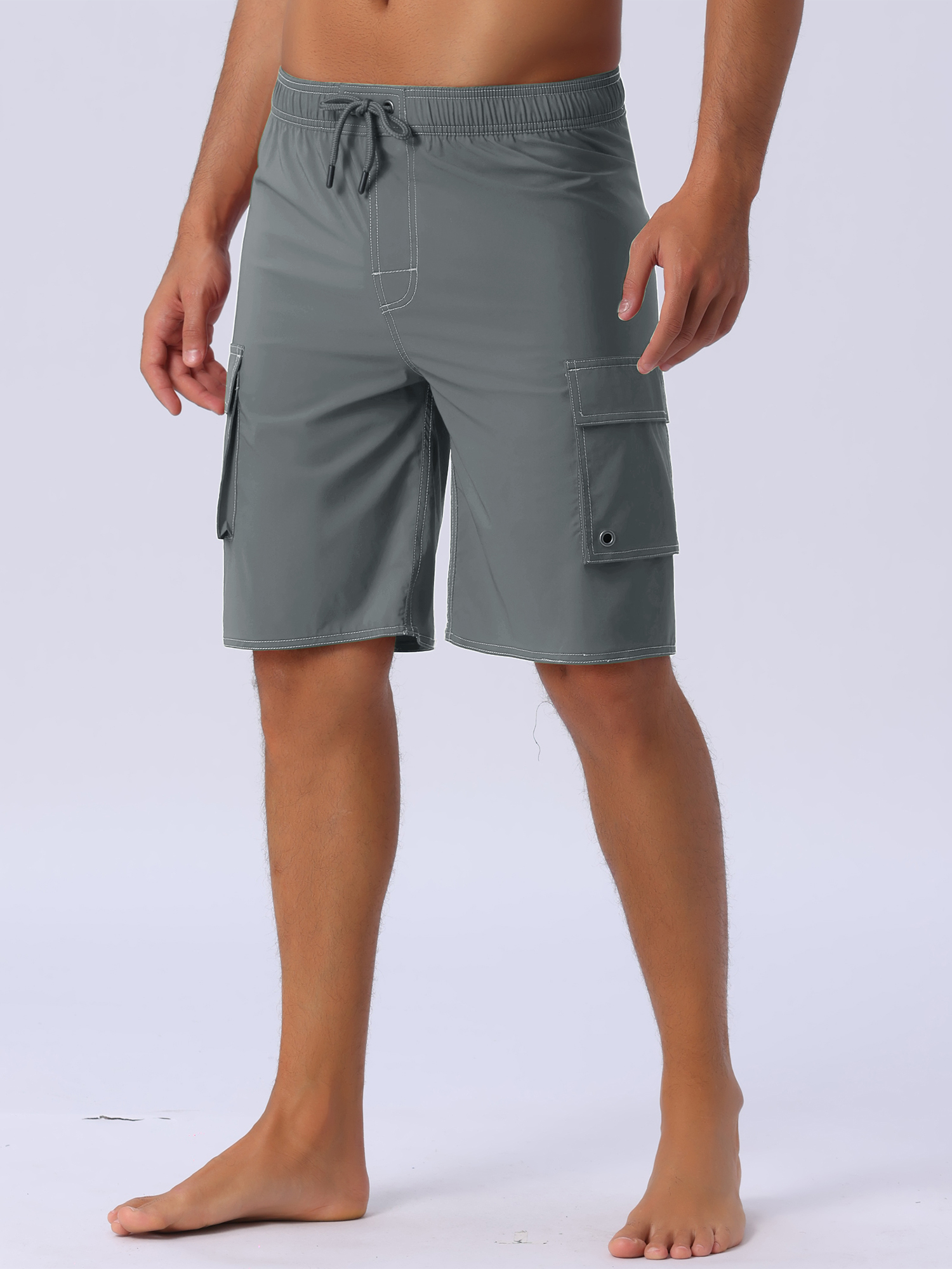 DARING DIVA Men's Solid Color Side Pockets Lining Summer Board Shorts 28 Gray
