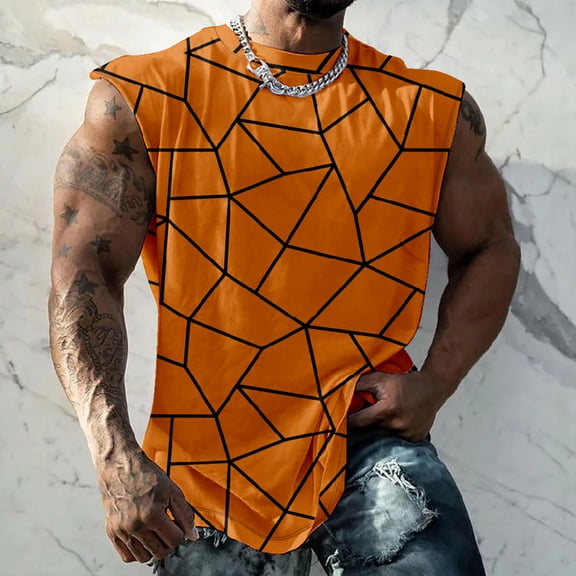 Fsgntruao Tank Top For Men Print Sleeveless Muscle Shirts Breathable Athletic Summer Gym Fitness Vest S-5Xl