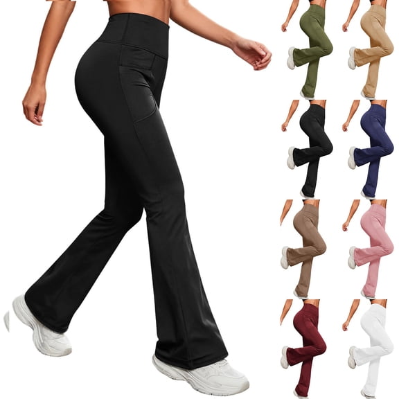 ZHYou Yoga Pants for Women High Waist Flare Workout Bootcut Bell Bottom Tummy Control Pull On Leggings,Black,Size L
