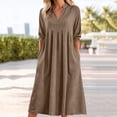 thumbnail image 2 of Plus Size Beach Dresses for Womens 2026 Summer Fashion V-neck Cotton and Linen Solid Color Loose Pocket Quarter Sleeve Long Dress, 2 of 8