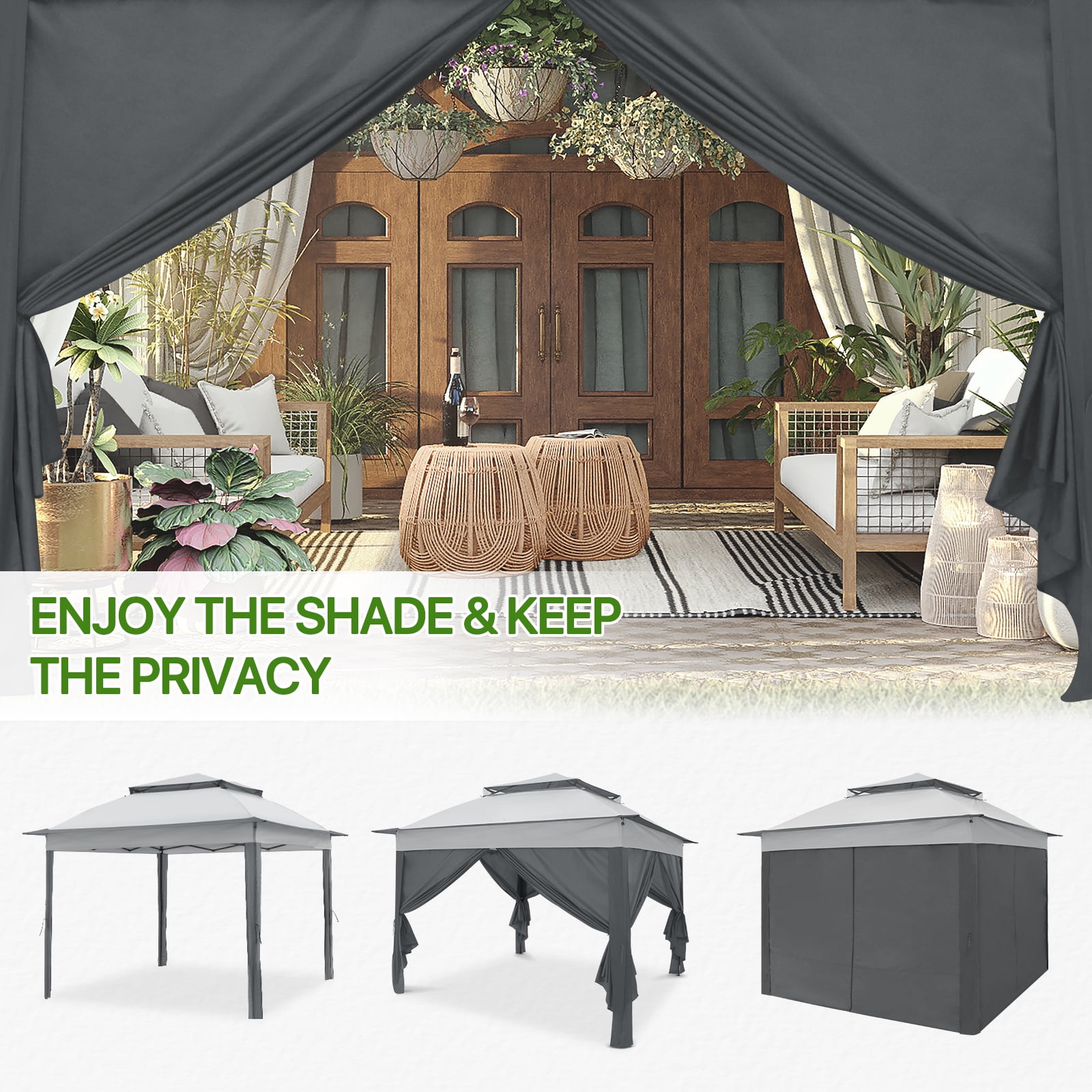 COOS BAY 11x11 Pop-up Instant Gazebo Tent with 4 Sidewalls Outdoor Canopy Shelter, Gray