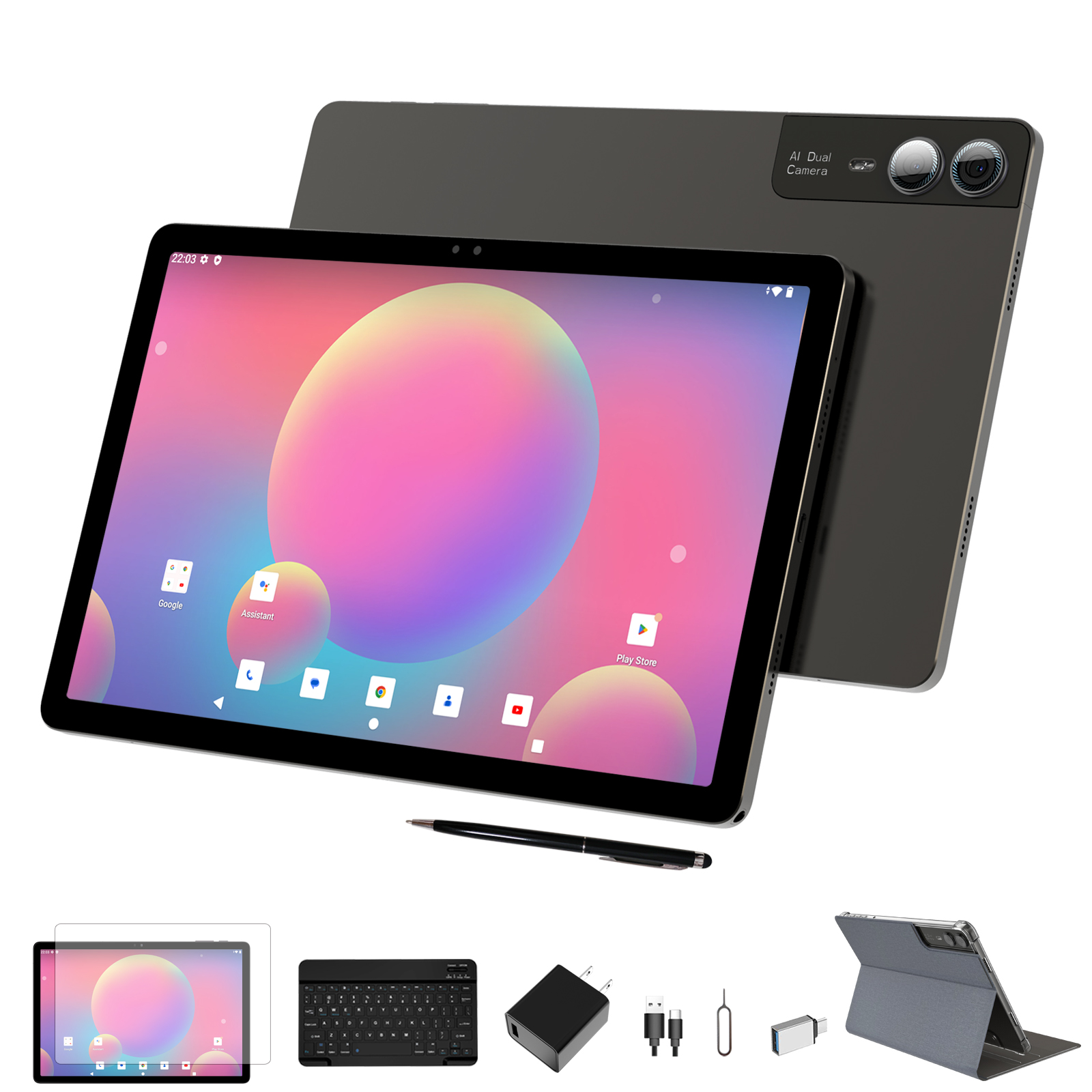 Latest 11 inch Android Tablet, 18GB (6GB+12GB virtual) RAM, 128GB ROM, 2K Display, 13MP + 5MP, Four Speakers, 5G/2.4G WiFi