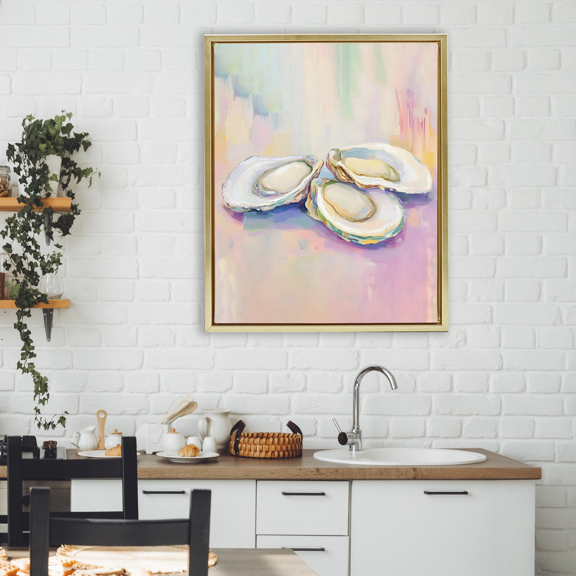 Stupell Industries Pastel Oysters Harmony Gold Framed Floater Canvas Wall Art, design by The Prints Vibe