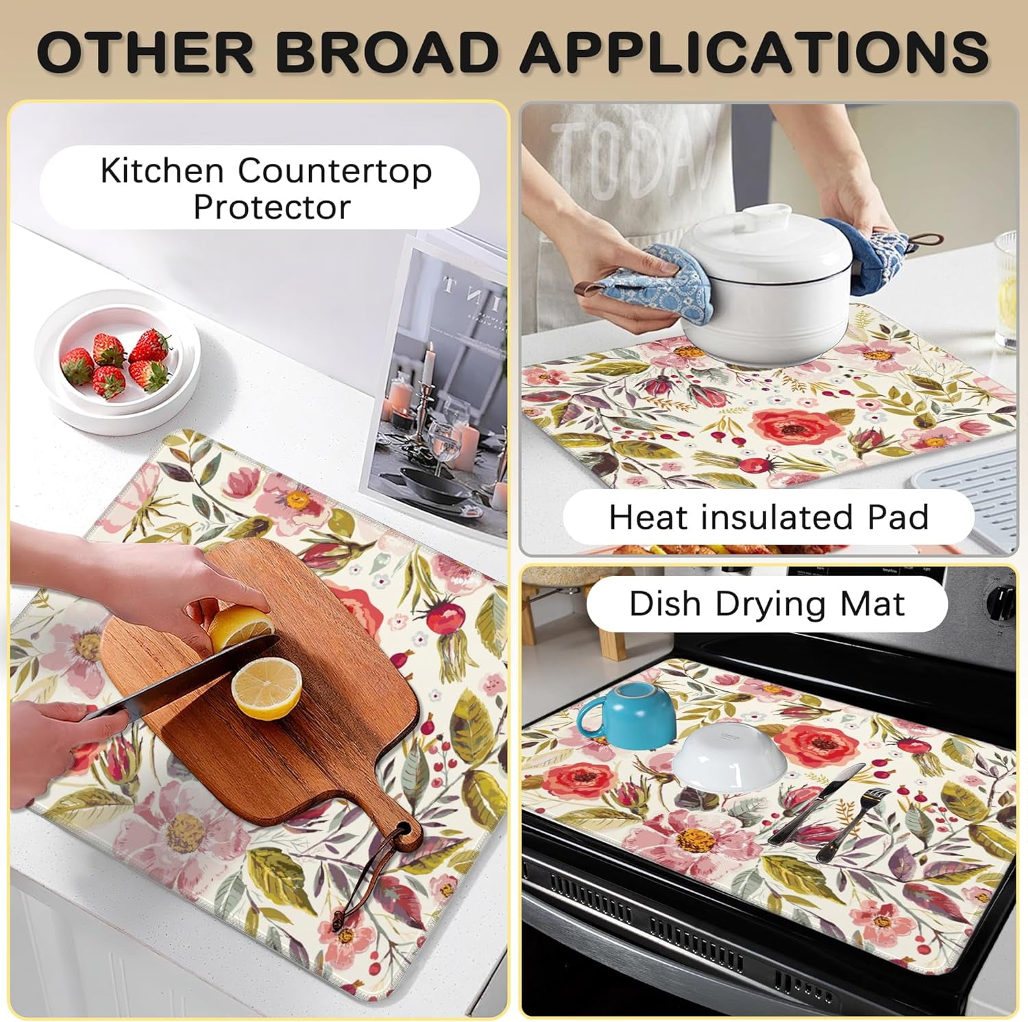 Stove Top Cover for Electric Stove，Christmas Kitchen Decor Vintage Romantic Floral Extra Thick Natural Rubber Glass Top Protector, Prevents Scratching, Expands Usable Space 28.5'''' x 20.5''''