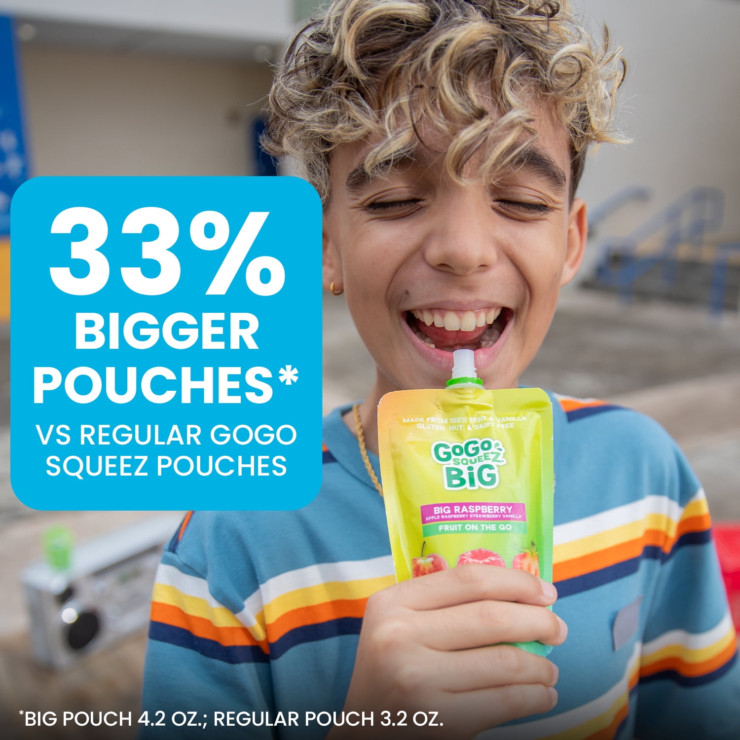 GoGo squeeZ BIG Applesauce and Fruit Puree with Vanilla Variety Pack, BIG Classic Apple and BIG Raspberry, 4.2 oz, 10 Pack