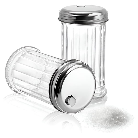 ACDANC 2 Pack 12Oz Glass Sugar Dispenser/Pourer/Shaker with Stainless Steel Pour-Flap Lid Sugar Dispenser with Pour Spout,Retro Style