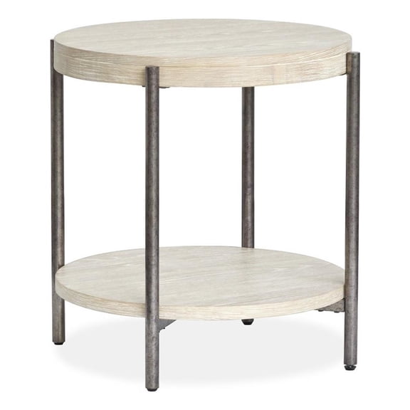 Magnussen Home Jennings Round Solid Wood/Metal End Table in Gray/Antique Nickel