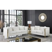 Farris 2pc Modern Sofa And love seat Living room set In Cream Velvet