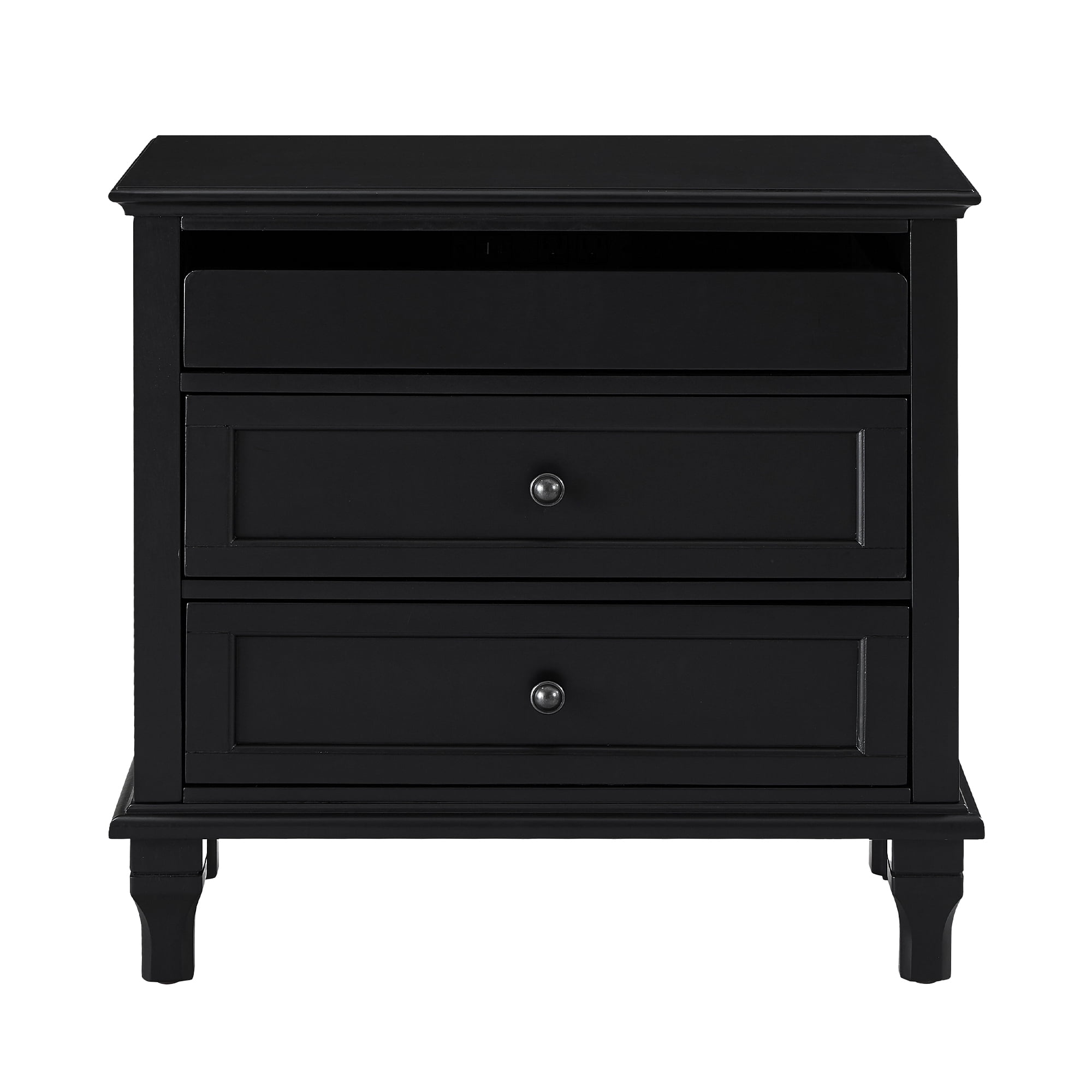 Leumius 28" Nightstand with Charging Station, Farmhouse Bedside Table with 3 Drawers, USB and Type-C Ports, Storage End Table for Bedroom Living Room Office Black