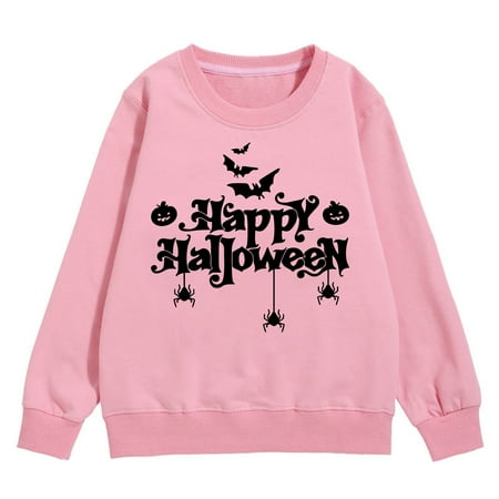

ZMHEGW Sweatshirt Kids Autumn and Winter Warm Tops Cozy Festive Letter Bat Pumpkin Pattern Casual Style Girls Sweatshirts