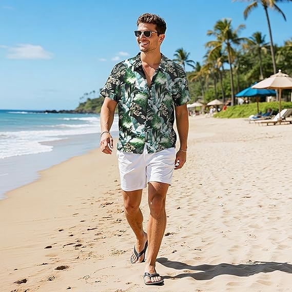 Joyfy Men's Hawaiian Shirt, Casual Short Sleeve Button Down for Summer & Beach