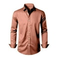 thumbnail image 6 of OHMZYZO Men's Shiny Silk Satin Shirts Long Sleeve Button Down Dress Shirt Casual Slim Fit Muscle Formal Party Prom Wedding Shirts Rose Gold M, 6 of 9