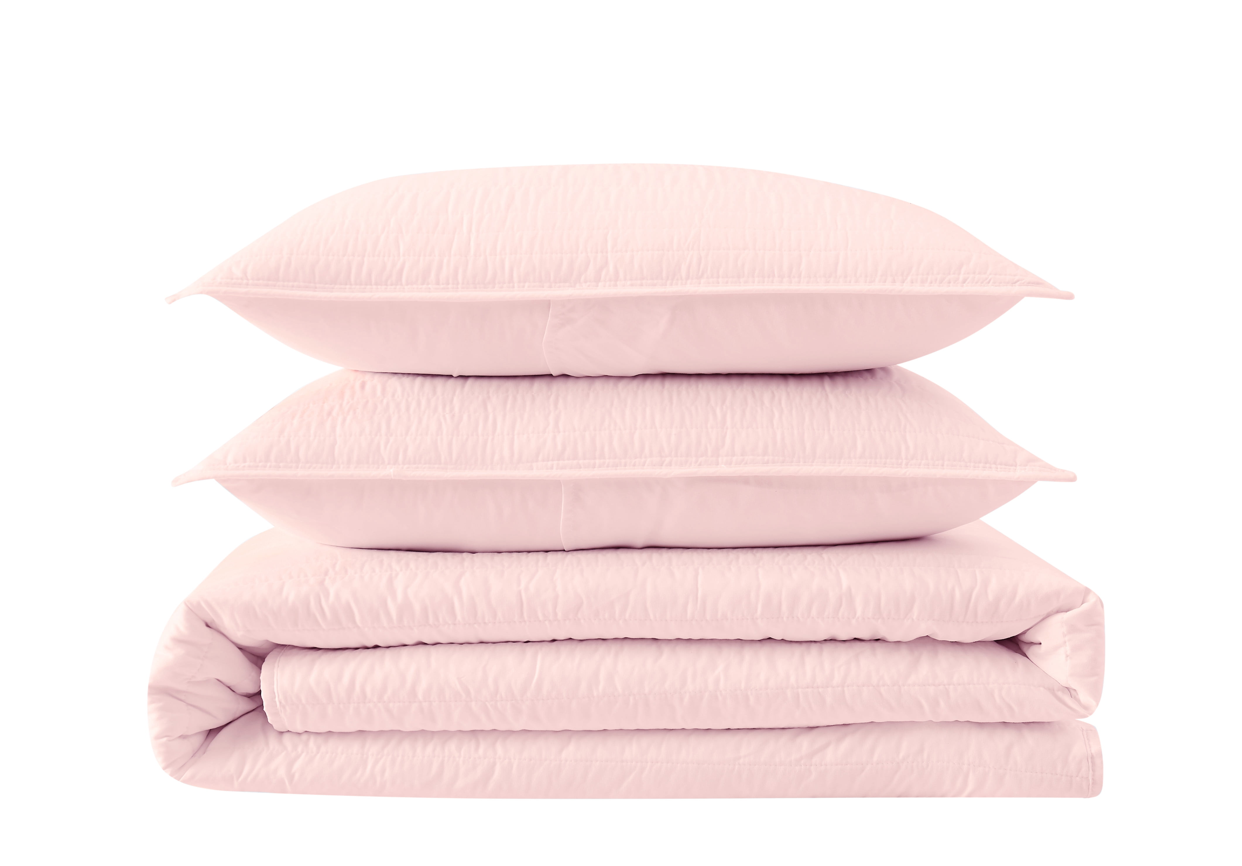 Truly Calm Antimicrobial 100% Microfiber Polyester Blush 3-Piece Full/Queen Quilt Set, Solid Casual themed, Adult Bedding, OEKO-TEX Certified