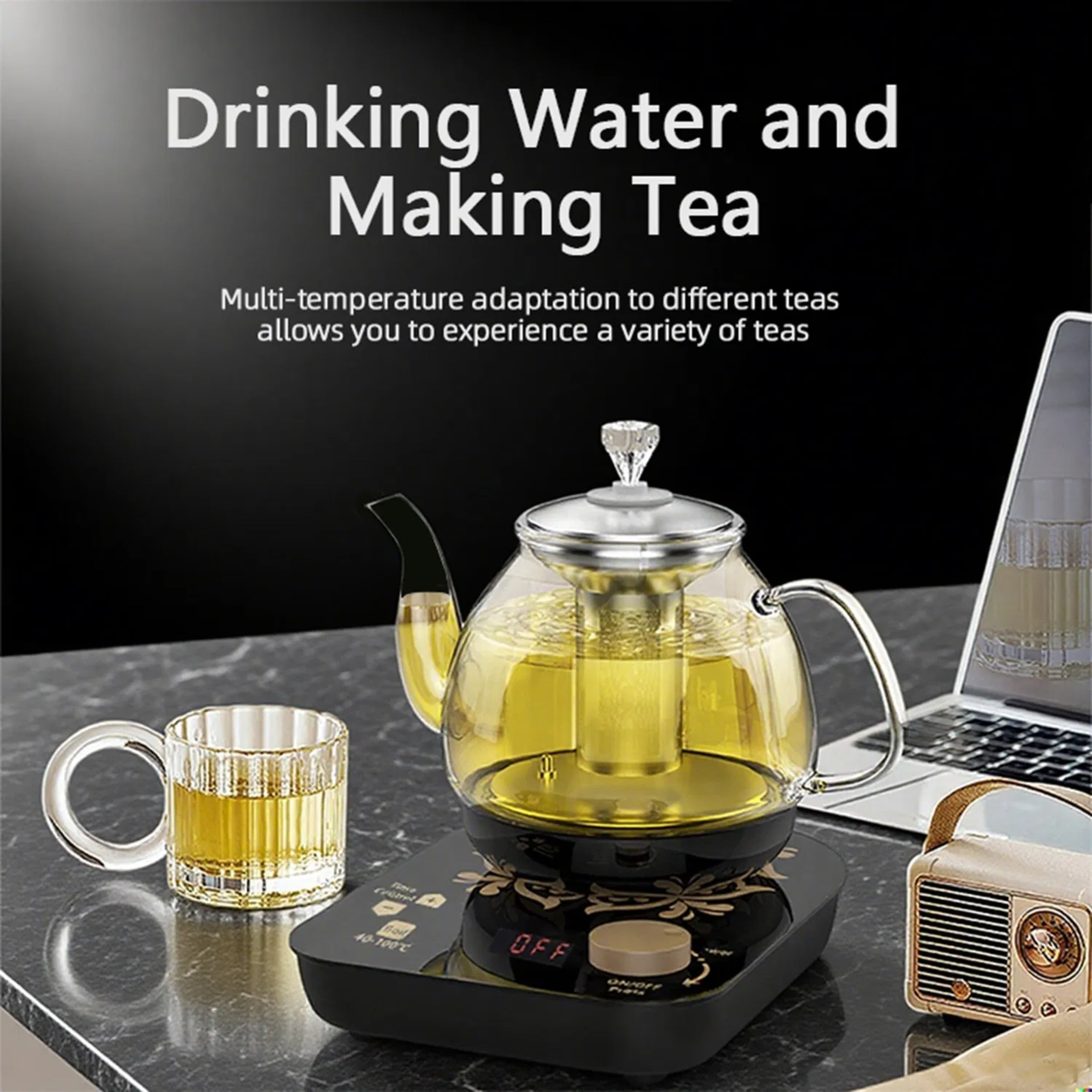 Multi-functional Transparent Teapot, Integrated Boiling and Brewing Electric Kettle, Quick Heating, with Stainless Steel Filter Screen, Suitable for Tea Rooms, Kitchens, and Offices.
