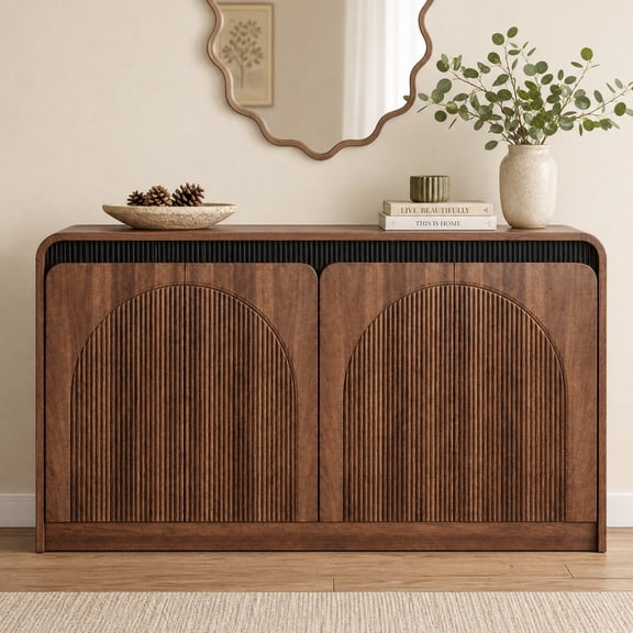 Seetech 59" Sideboard Buffet Storage Cabinet with 4-Doors and Adjustable Shelves, Walnut