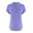 thumbnail image 4 of Plus Size Tshirts for Women Sawvnm Women's Fashion Solid Button Shirt Female V-Neck Loose T-shirt Blouse Purple 5XL, 4 of 6
