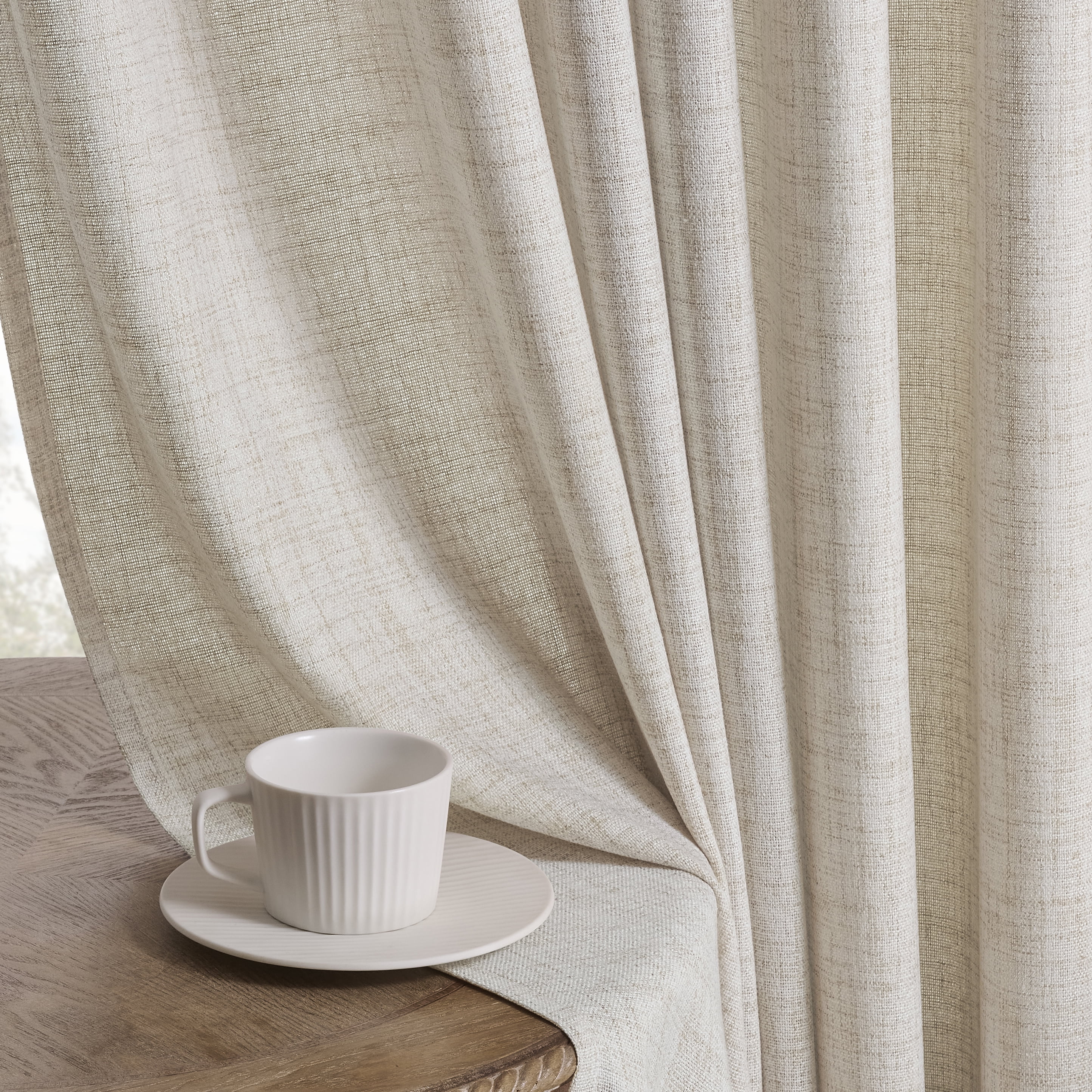 Muuphra Pinch Pleated Light Filtering Linen Blended Curtains with Metal Rings and Hooks for Living Room Bedroom,2 Panels,Cream Beige,40"×63"