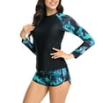 thumbnail image 2 of Women's Printed Rash Guard Long Sleeve Surfing Two Piece Swimsuits with Shorts Cozy Swimwear Beachwear, 2 of 7