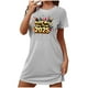 thumbnail image 1 of Camisón corto con estampado informal HAPPY YEAR para mujer, falda de dormir corta grande con cuello redondo y manga corta estampada en el pecho., 1 of 2