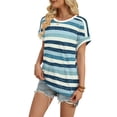 thumbnail image 4 of Ronuti Womens T-shirts Short Sleeve Fashion Shirts Summer Tops Fashion Womens Clothes Womens Striped T-shirt, 4 of 8