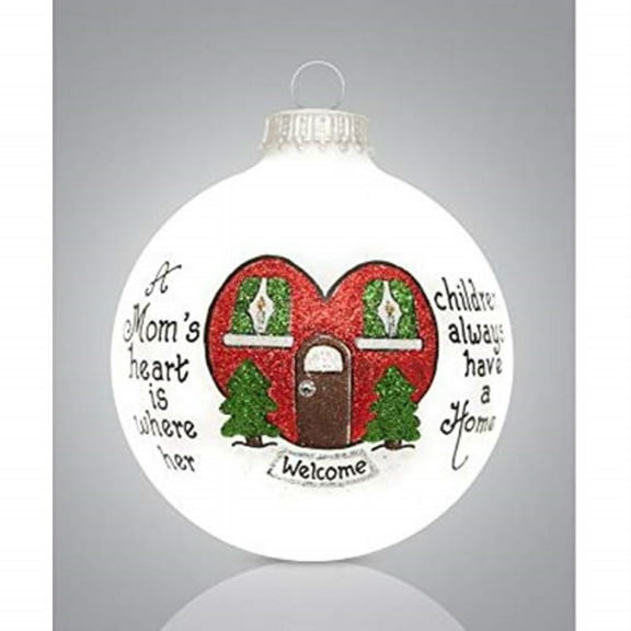 A Moms Heart is Where Her Children Always Have a Home Glass Ornament Made in USA