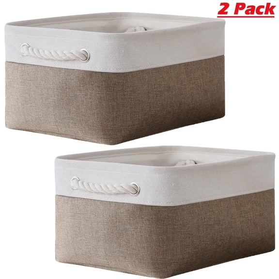 PHOGARY 2 Pack Fabric Storage Baskets, Closet Organizers with Handles, Collapsible Storage Bins for Shelves Canvas Bins for Closet Organization Home Baskets Storage Linen Closet 14.2x10.2x6.3inch