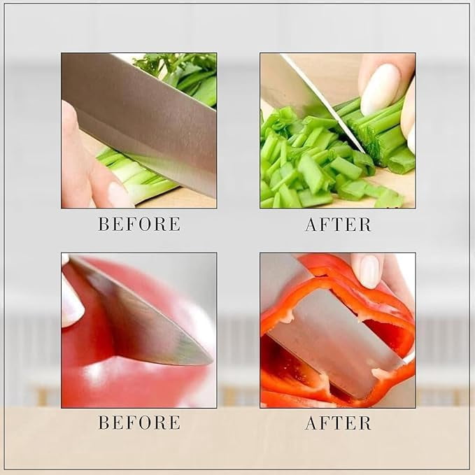 4-in-1 Kitchen Knife Accessories: 4-Stage Knife Sharpener Helps Repair, Restore, Polish Blades and Cut-Resistant Glove (Black & Red)