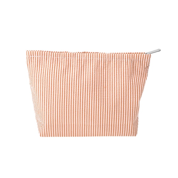 Unique Bargains 1 Pc Seersucker Stripes Makeup Bag Orange